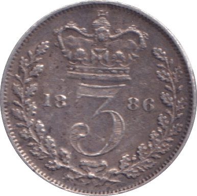 1886 THREEPENCE ( GVF ) - Threepence - Cambridgeshire Coins