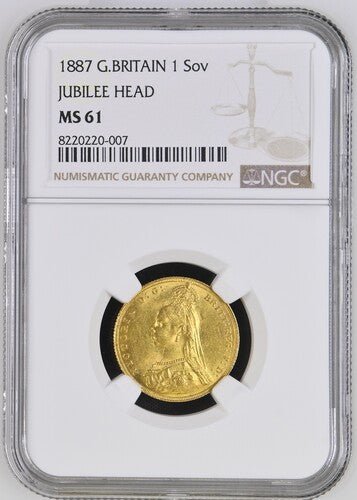 1887 GOLD 1 SOVEREIGN ( NGC ) MS 61 - NGC GOLD SOVEREIGN - Cambridgeshire Coins