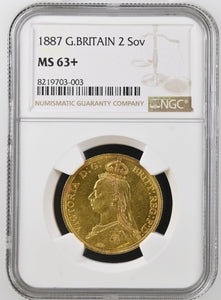 1887 GOLD 2 SOVEREIGN ( NGC ) AU 63+ - NGC GOLD £2 - Cambridgeshire Coins
