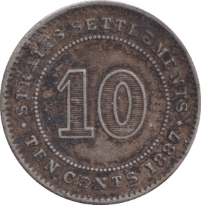 1887 SILVER 10 CENTS STRAIT SETTLEMENTS - SILVER WORLD COINS - Cambridgeshire Coins