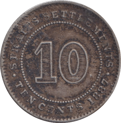 1887 SILVER 10 CENTS STRAIT SETTLEMENTS - SILVER WORLD COINS - Cambridgeshire Coins