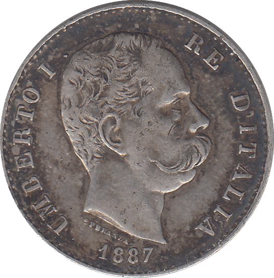 1887 SILVER LIRA ITALY - SILVER WORLD COINS - Cambridgeshire Coins