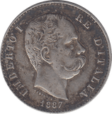 1887 SILVER LIRA ITALY - SILVER WORLD COINS - Cambridgeshire Coins