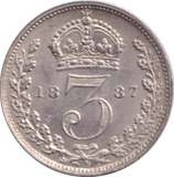 1887 THREEPENCE ( AUNC ) - SIXPENCE - Cambridgeshire Coins