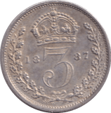 1887 THREEPENCE ( GVF ) - THREEPENCE - Cambridgeshire Coins