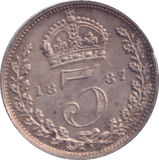 1887 THREEPENCE ( UNC ) - Threepence - Cambridgeshire Coins