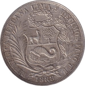1888 SILVER 1 SOL PERU - SILVER WORLD COINS - Cambridgeshire Coins