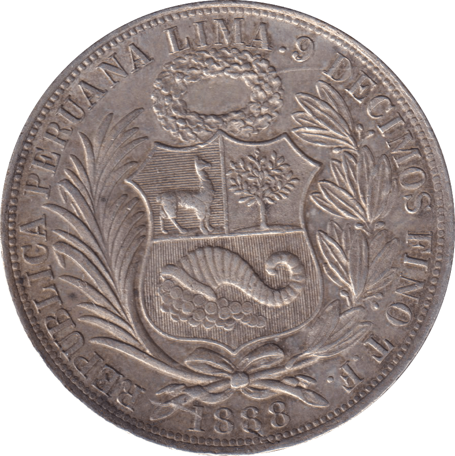 1888 SILVER 1 SOL PERU - SILVER WORLD COINS - Cambridgeshire Coins