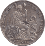 1888 SILVER 1 SOL PERU - SILVER WORLD COINS - Cambridgeshire Coins