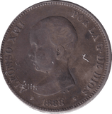 1888 SILVER 5 PESETAS SPAIN - SILVER WORLD COINS - Cambridgeshire Coins