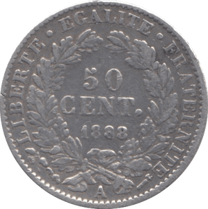 1888 SILVER 50 CENTS FRANCE - SILVER WORLD COINS - Cambridgeshire Coins