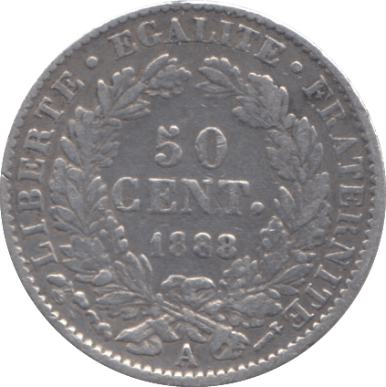 1888 SILVER 50 CENTS FRANCE - SILVER WORLD COINS - Cambridgeshire Coins