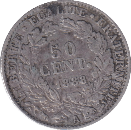 1888 SILVER 50 CENTS FRANCE - SILVER WORLD COINS - Cambridgeshire Coins