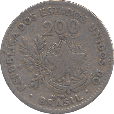 1889 200 REIS BRASIL - WORLD COINS - Cambridgeshire Coins