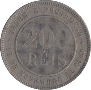1889 200 REIS BRAZIL - WORLD COINS - Cambridgeshire Coins