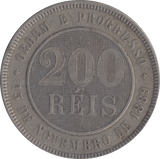 1889 200 REIS BRAZIL - WORLD COINS - Cambridgeshire Coins