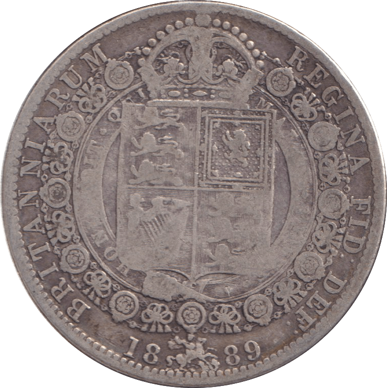 1889 HALF CROWN ( FINE ) - HALF FARTHING - Cambridgeshire Coins
