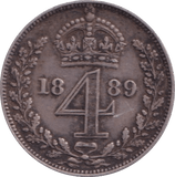 1889 MAUNDY FOURPENCE ( VF ) - MAUNDY FOURPENCE - Cambridgeshire Coins