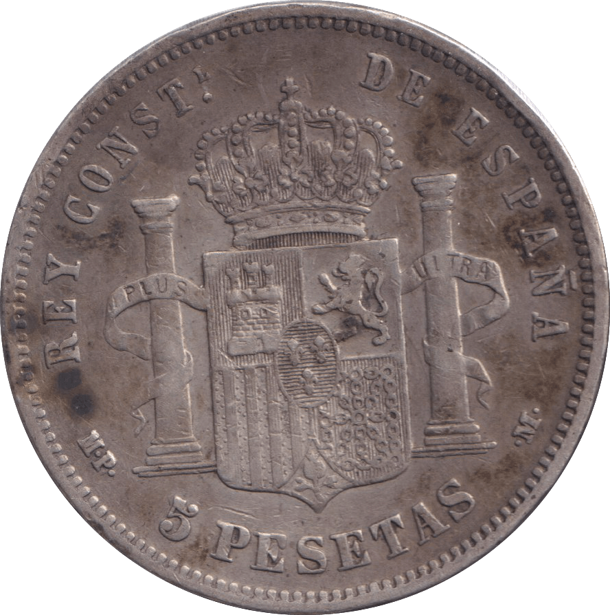 1889 SILVER FIVE PESETAS SPAIN - SILVER WORLD COINS - Cambridgeshire Coins