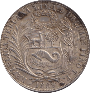 1889 SILVER PERU SOL - SILVER WORLD COINS - Cambridgeshire Coins