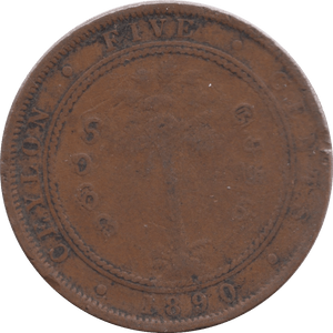1890 FIVE CENTS CEYLON - WORLD COINS - Cambridgeshire Coins