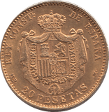 1890 GOLD 20 PESETAS SPAIN - GOLD WORLD COINS - Cambridgeshire Coins