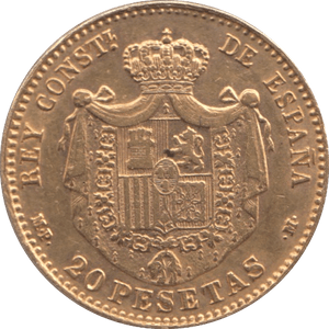 1890 GOLD 20 PESETAS SPAIN - Gold World Coins - Cambridgeshire Coins