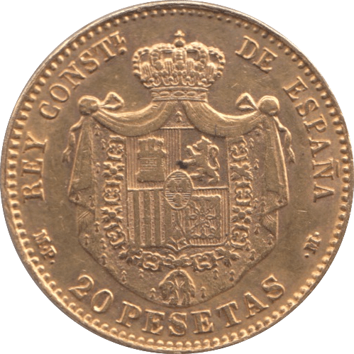 1890 GOLD 20 PESETAS SPAIN - Gold World Coins - Cambridgeshire Coins