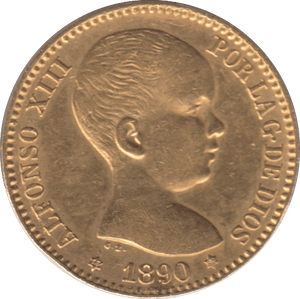 1890 GOLD 20 PESETAS SPAIN - Gold World Coins - Cambridgeshire Coins