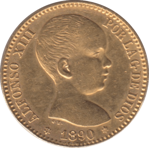 1890 GOLD 20 PESETAS SPAIN - Gold World Coins - Cambridgeshire Coins