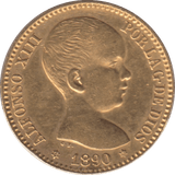 1890 GOLD 20 PESETAS SPAIN - Gold World Coins - Cambridgeshire Coins