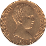 1890 GOLD 20 PESETAS SPAIN - GOLD WORLD COINS - Cambridgeshire Coins