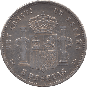 1890 SILVER FIVE PESETAS SPAIN - SILVER WORLD COINS - Cambridgeshire Coins