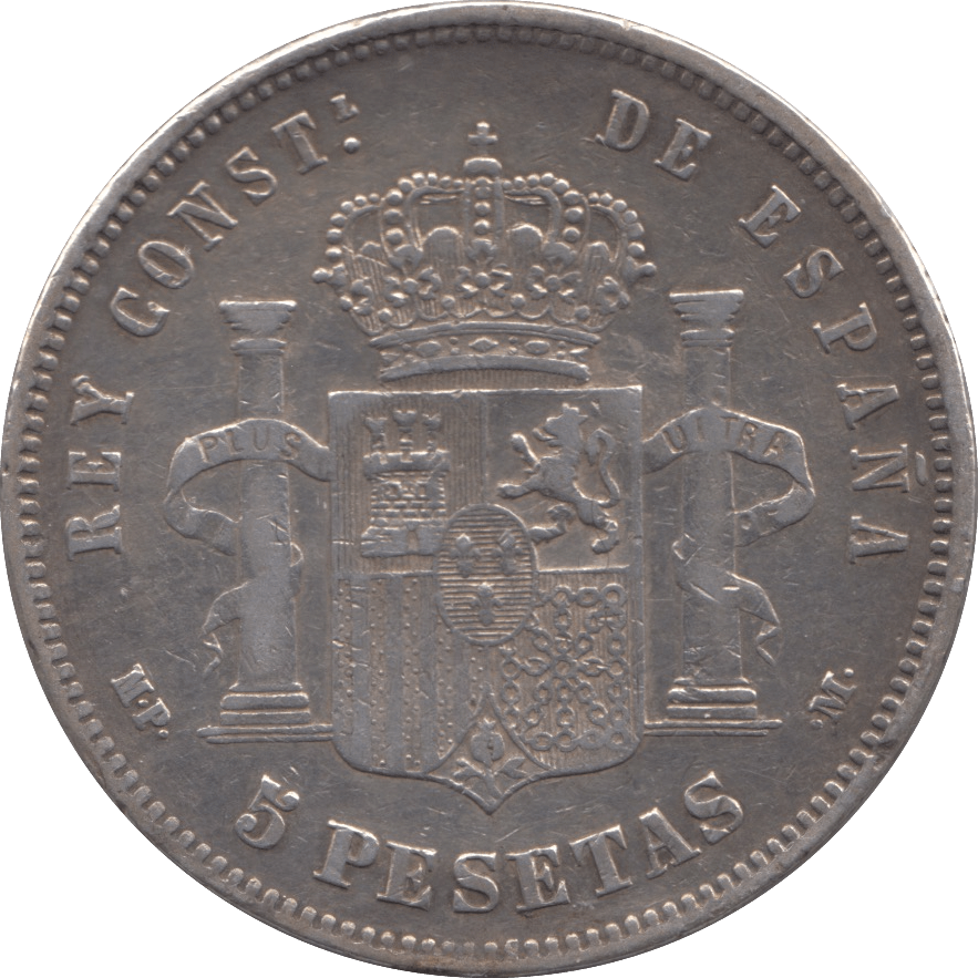 1890 SILVER FIVE PESETAS SPAIN - SILVER WORLD COINS - Cambridgeshire Coins