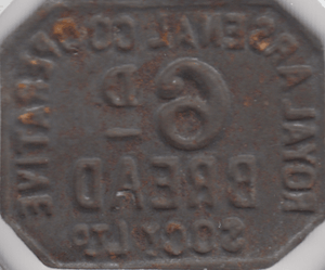 1890 SIXPENCE BREAD TOKEN ARSENAL COOPERATIVE - OTHER TOKENS - Cambridgeshire Coins