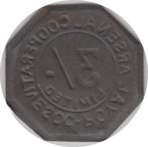 1890 THREE SHILLING TOKEN ARSENAL COOPERATIVE - OTHER TOKENS - Cambridgeshire Coins