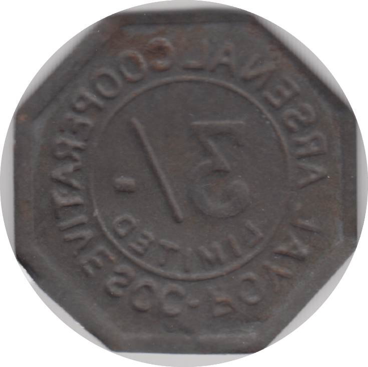 1890 THREE SHILLING TOKEN ARSENAL COOPERATIVE - OTHER TOKENS - Cambridgeshire Coins