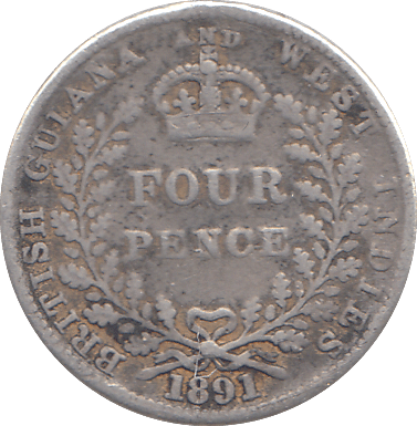 1891 4 PENCE BRITISH GUIANA - WORLD COINS - Cambridgeshire Coins