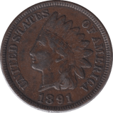 1891 INDIAN HEAD CENT USA - WORLD COINS - Cambridgeshire Coins