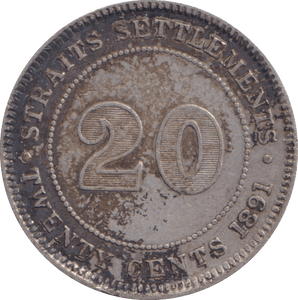 1891 SILVER 20 CENT STRAIT SETTLEMENT - SILVER WORLD COINS - Cambridgeshire Coins
