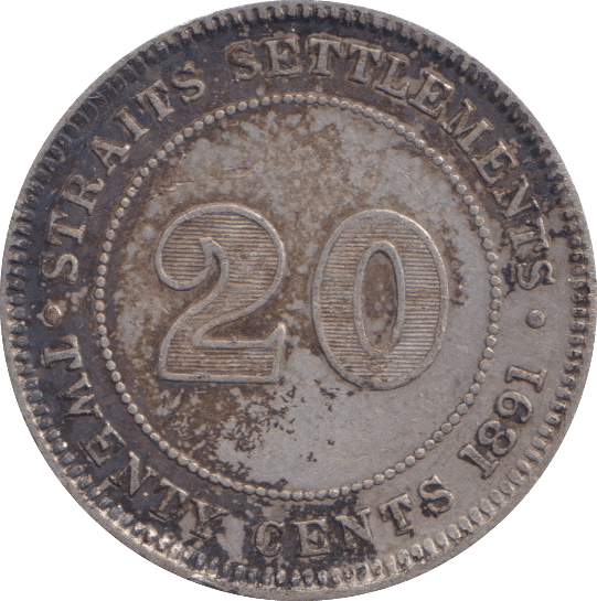 1891 SILVER 20 CENT STRAIT SETTLEMENT - SILVER WORLD COINS - Cambridgeshire Coins