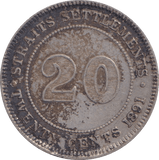 1891 SILVER 20 CENT STRAIT SETTLEMENT - SILVER WORLD COINS - Cambridgeshire Coins
