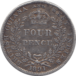 1891 SILVER FOURPENCE BRITISH WEST INDIES - SILVER WORLD COINS - Cambridgeshire Coins