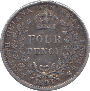 1891 SILVER FOURPENCE BRITISH WEST INDIES - SILVER WORLD COINS - Cambridgeshire Coins