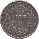 1891 SILVER FOURPENCE BRITISH WEST INDIES - SILVER WORLD COINS - Cambridgeshire Coins