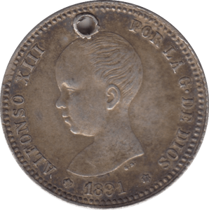 1891 SILVER ONE PESETA SPAIN - SILVER WORLD COINS - Cambridgeshire Coins