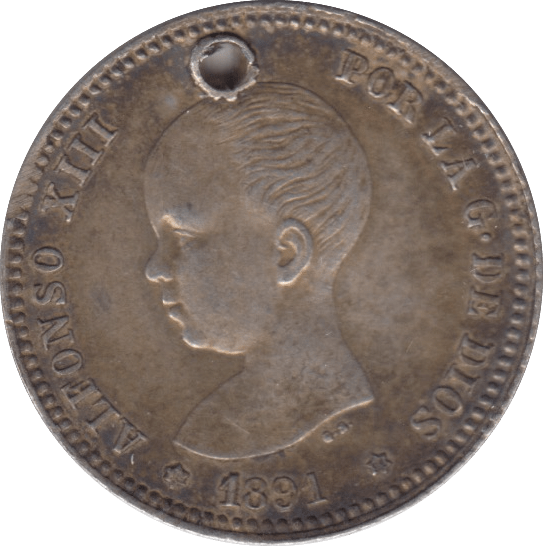 1891 SILVER ONE PESETA SPAIN - SILVER WORLD COINS - Cambridgeshire Coins