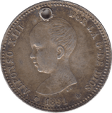 1891 SILVER ONE PESETA SPAIN - SILVER WORLD COINS - Cambridgeshire Coins