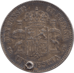 1891 SILVER ONE PESETA SPAIN - SILVER WORLD COINS - Cambridgeshire Coins