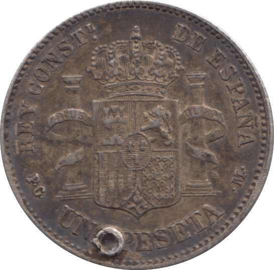 1891 SILVER ONE PESETA SPAIN - SILVER WORLD COINS - Cambridgeshire Coins